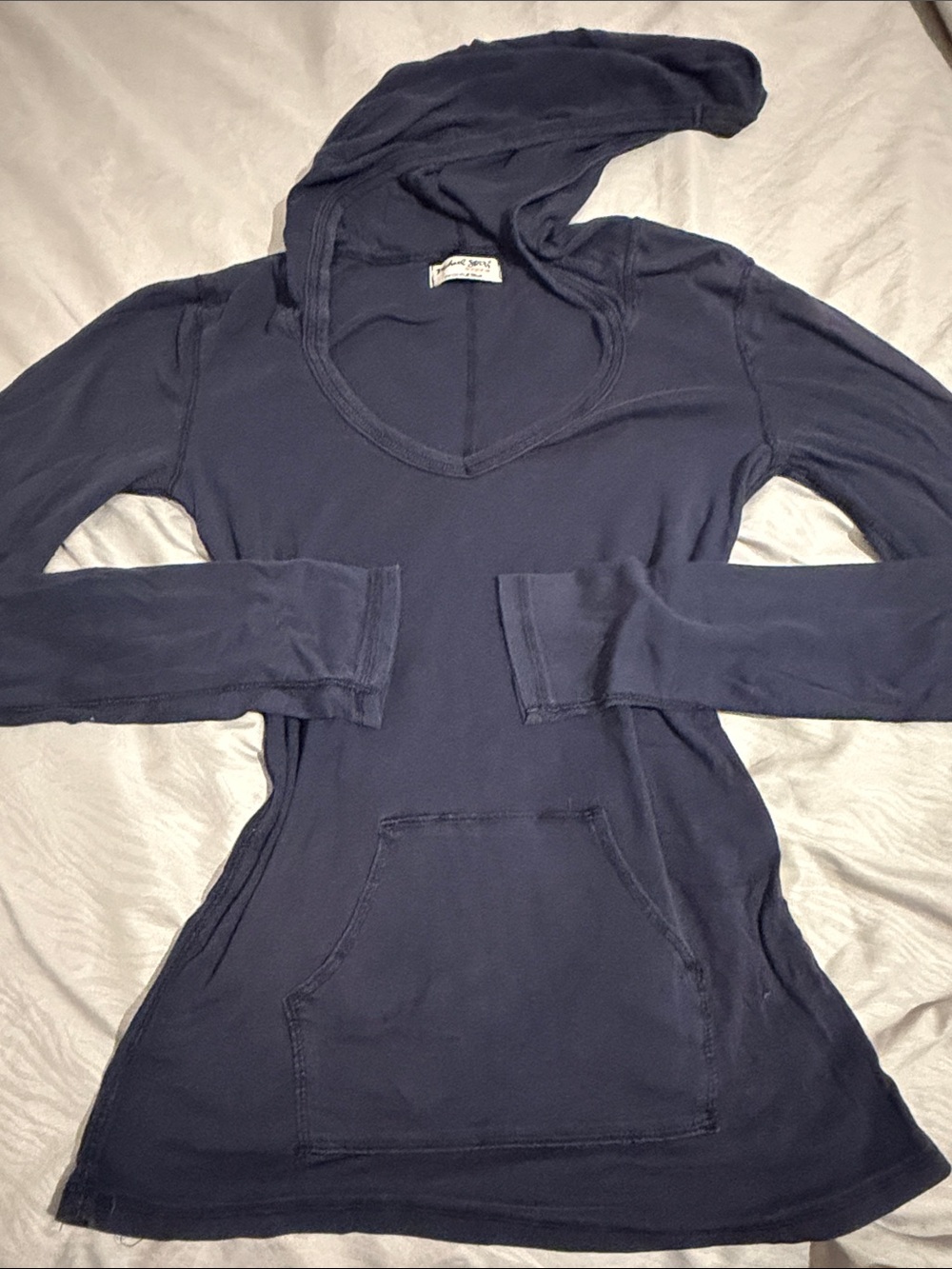 Michael Stars Navy V‑Neck Hooded Long Sleeve Top
